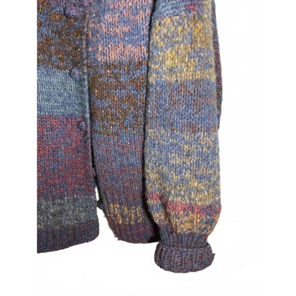 70's Cozy Hand-Knit Super Chunky Oversized Wool Multi-Colored Sweater Coat OS - Picture 4 of 11
